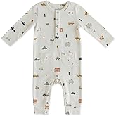 PEHR Henley Patch Pocket Romper, Rush Hour | 100% Organic Cotton, Baby Boy Romper with Brass Snap Closures and Front Pockets (Rush Hour, 6-12 months)