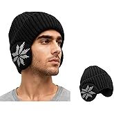 CSONFIT Fleece Lined Beanie with Ear Hood for Men and Women, Unisex Stretchable Thermal Knit Ski Hat for Winter Outdoor