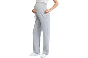 PACBREEZE Women's Maternity Pants Straight Leg Over Belly Casual Comfy Activewear Pregnancy Pants with Drawstrings