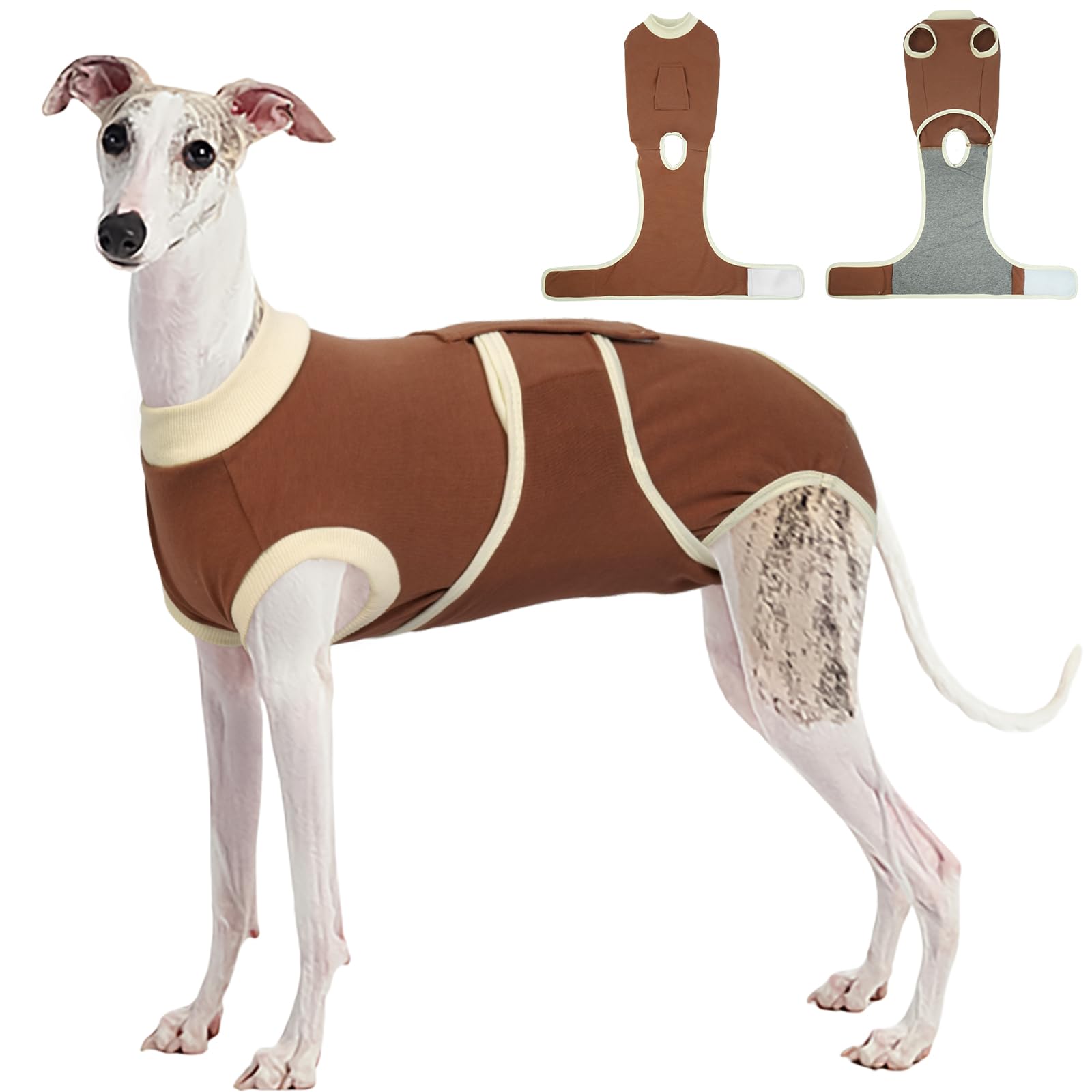 Photo 1 of Kuoser Dog Recovery Suit Male Neuter Female Spay, Soft Dog Onesie for Surgery Breathable Dog Surgical Suit, Anti Licking Dog Body Suits for Abdominal Wounds Skin Disease Cone Alternative, Brown XL
