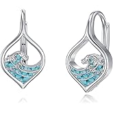 PROESS Turquoise Hoop Earrings 925 Sterling Silver Mountain/Wave/Celtic Knot/Clover Earrings Turquoise Jewelry Presents for Women