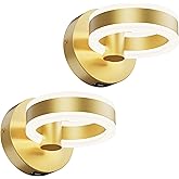 PHIXART LED Wall Sconces Set of Two with ON/Off Switch, Gold Rotatable Hardwired Wall Light Fixtures, Built in USB Charging P