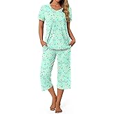 syoss Womens Pajamas Set 2 Piece Pj Sets Summer Loungewear Soft Capri Sleepwear With Pockets
