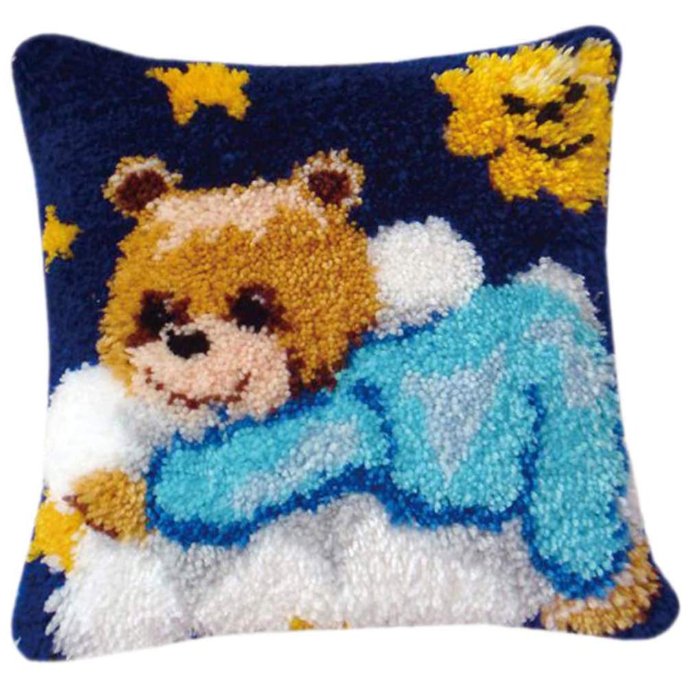 EUNEWR Latch Hook Kit Rug,Cute Dog Making Crafts with Colorful Pattern Printed,Unfinished Handmade Crochet Yarn Cushion Cover Pillowcase Making Kits for Kids Adults Beginner,Warm Gift in Christmas