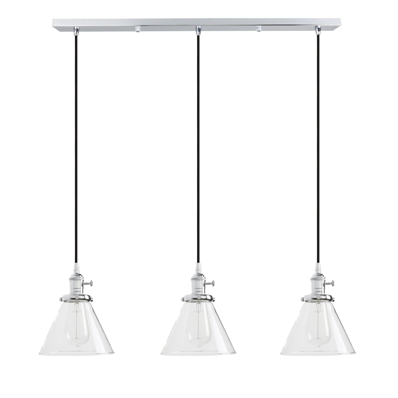 Pathson Industrial Vintage Loft Kitchen Bar 3 Lights Fittings Ceiling Lights Chandelier Cone Clear Glass Light Shade Hanging Pendant Light Lamp Fixture For Living Room Dining Room Chrome Buy Online In Dominica