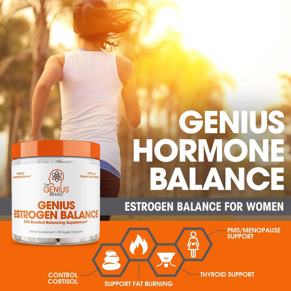 Genius Estrogen Balance, DIM Supplement - Estrogen Blocker for Men & Women - Hormones, Hormonal Acne & Menopause - Anti-Estrogen Aromatase Inhibitor with Grape Seed Extract & BioPerine - 30 Capsules