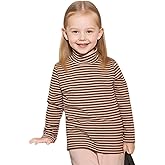 MINI PANDA Little Girl's High-Neck Striped Long-Sleeved T-Shirt, Toddler's High-Neck Stretch Top