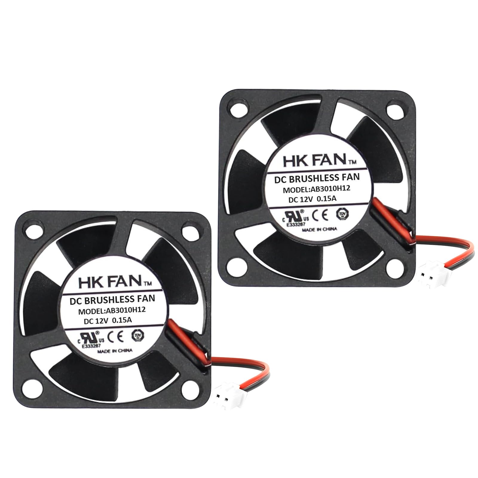 2-pack 30mm x 30mm x 10mm 3010 12V DC Brushless Cooling Fan, Dual Ball Bearing System, 2pin