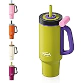 Sidagar 36 oz Tumbler with Handle and Straw, Ceramic Lined Water Bottle Vacuum Insulated Cup, Stainless Steel Travel Mug with Lid,Fits Cup Holder, Leak Resistant Press-in Lid, Green
