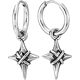 Viking Star Drop Hoop Earrings Stainless Steel Nordic Compass Cross Dangle Punk Gothic Tribal Jewelry