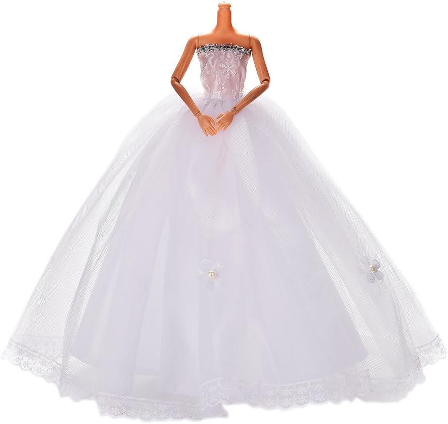 JETTINGBUY 1 Pcs Handmade Luxurious Widding Dress for 11" Doll, White
