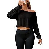 JDEEO Women's Off Shoulder Mesh Crop Top Sheer See Through Long Sleeve Sexy Casual Outfit for Spring Fall