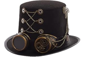 GRACEART Unisex Steampunk Top Hats with Goggles for Women Men