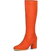 Allegra K Women's Side Zipper Chunky Heel Knee High Orange Boots 7.5 M US -