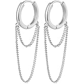 MUNDELL 14K Gold Plated Solid 925 Sterling Silver Post Earrings Tassel Chain Dangle Earrings | Dainty Huggie Cartilage Piercing Earrings Hypoallergenic Earring for Women Fine Jewelry