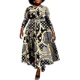 WUSENST Plus Size Formal Dresses for Curvy Women 3/4 Sleeve A-Line Flowy Printing Maxi Dress Pockets