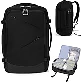 ECOHUB 30L Carry on Travel Backpack for Men Women 18x14x8, 17 inch Expandable Airlines Personal Item Bag Water Resistant Laptop Backpack Flight Approved with USB Slot & Wet Pocket, Black