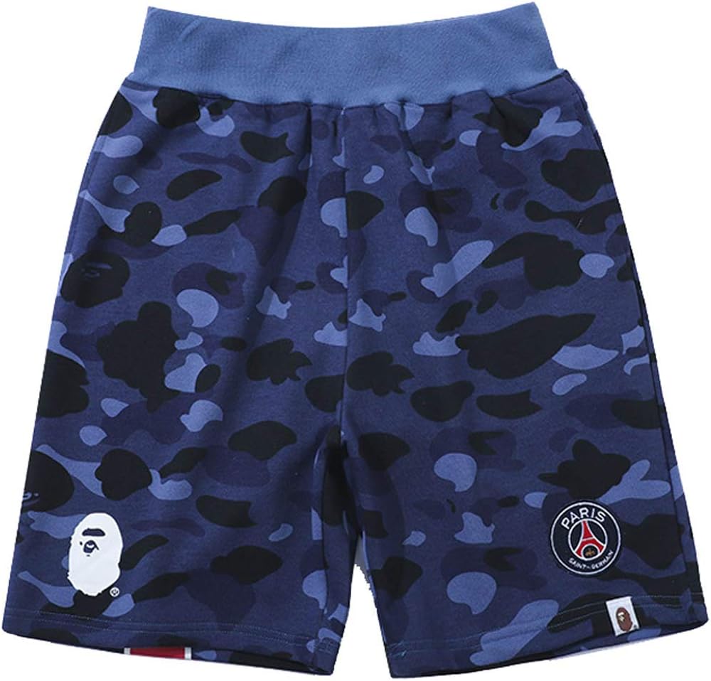 Shark Pattern Camouflage Stitching Shorts Men Ape Bape Drawstring Sports Shorts