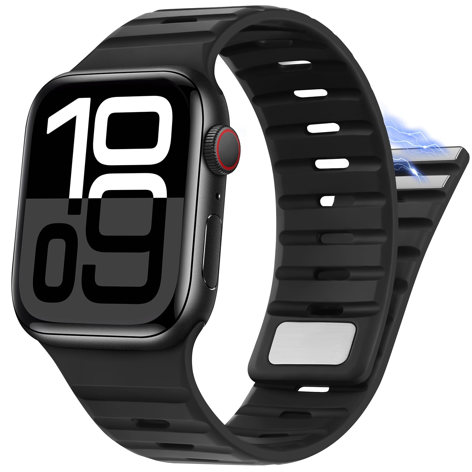 Suphart Compatible with Apple Watch Strap 49mm 46mm 45mm 44mm 42mm 41mm 40mm 38mm, Magnetic Silicone Sport Strap for Apple Watch Ultra 2 Ultra SE Series 10 9 8 7 6 5 4 (42/41/40/38, Black