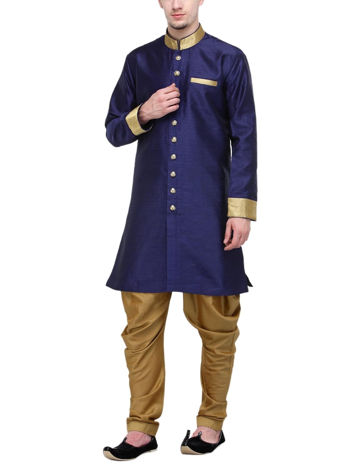 rg designers navy and gold plain sherwani for men