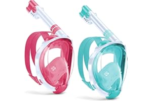 W WSTOO Kids Full Face Snorkel Masks,Suitable for Beginners Dry Top Snorkeling Gear,Can Your Mouth or Nose to Breathe,180 Degrees Panoramic View,Anti-Fog Anti-Leak,Summer Travel and Vacationing Gifts