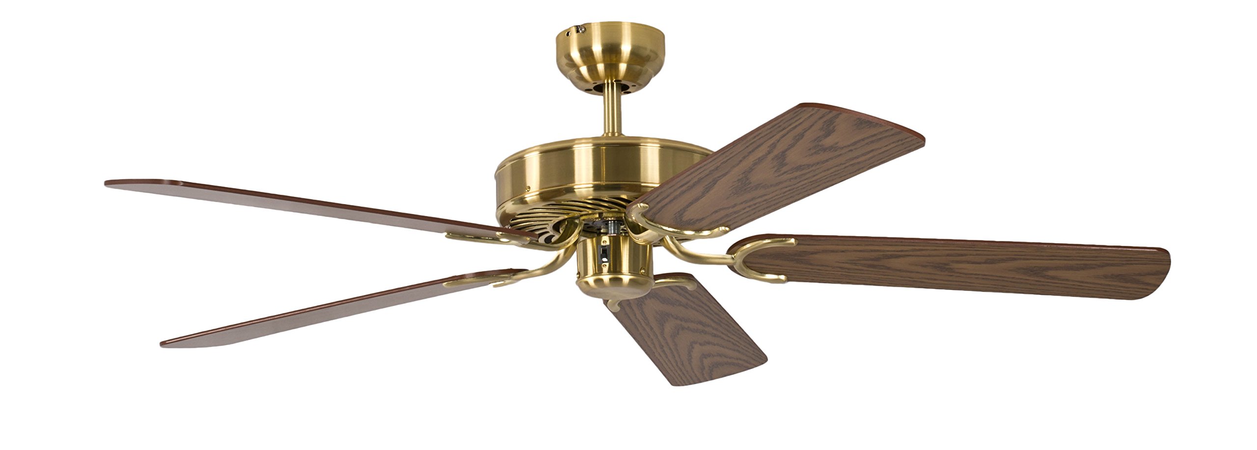 Potkuri 52 inch / 132 cm Reversible Ceiling Fan without Lights in Satin Brass with Oak Blades and Pull Cord