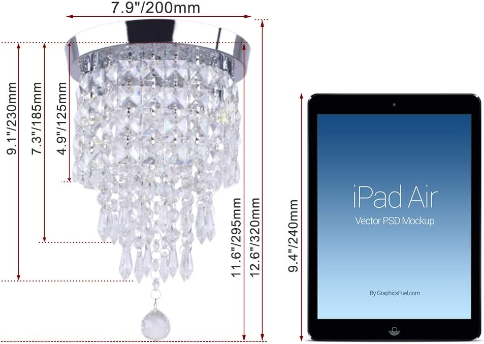 TongLan Crystal Chandelier, 2 Light Flush Mount Ceiling Light, H12.59 x W7.87 inches Modern Mini Chandelier Lighting Fixture for Bedroom, Living Room, Dining Room, Hallway, Kitchen - - 