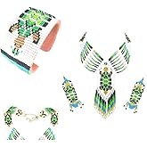 Native American Style Beaded Jewelry Set Necklace Earrings Bracelet Handmade (Green)