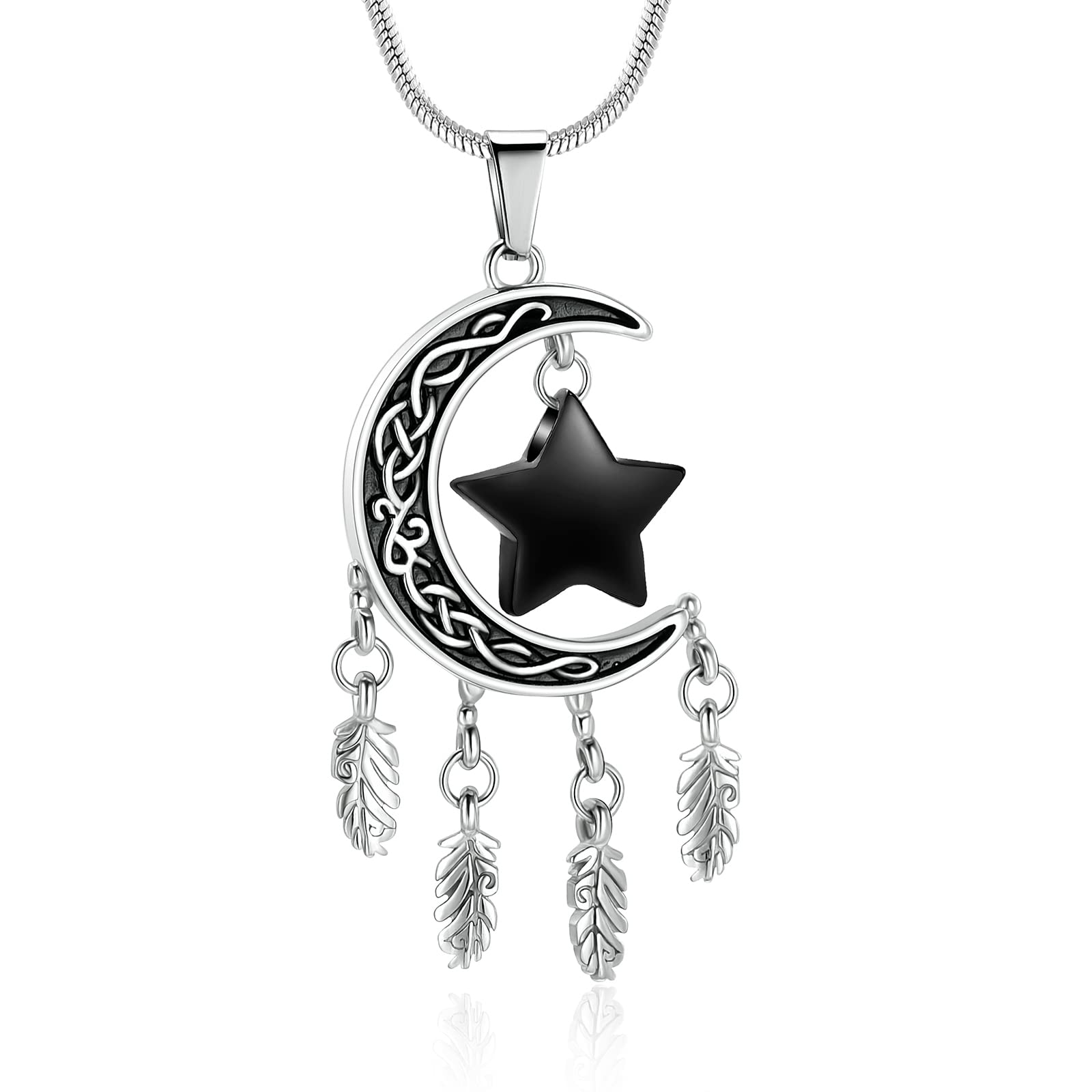 Minicremation Cremation Urn Necklace for Ashes Moon and Star Dream Catcher Cremation Jewelry Ashes Holder Keepsake Pendant for Human Pet, Metal, not,