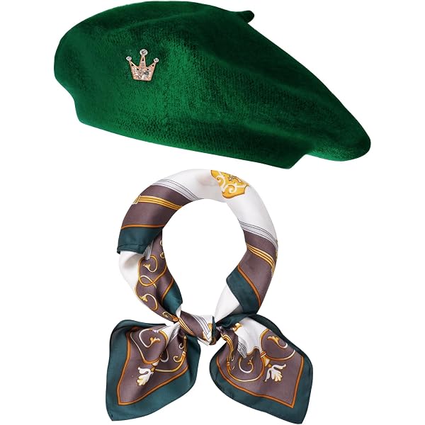 6162 18 Pcs Halloween Beret Hats For Women With Silk Neck Scarf Brooch Jamntower 18 Pcs Beret Hats for Women with Silk Neck Scarf  main image 2