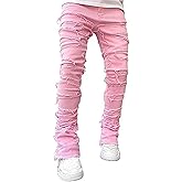 Stacked Jeans Men Skinny Ripped Jeans Slim Fit Patchwork Denim Pants Y2K Goth Harajuku Emo Hip Hop Jeans Trouser
