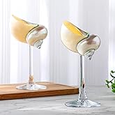 Singhoow Conch Shell Wine Glasses Wedding Wine Cup Martini Goblet Cocktail Drinkware Drinking Stemware for Valentine Birthday Wedding Bridesmaids Anniversary Party(White Conch,Clear Base,2 Pcs)
