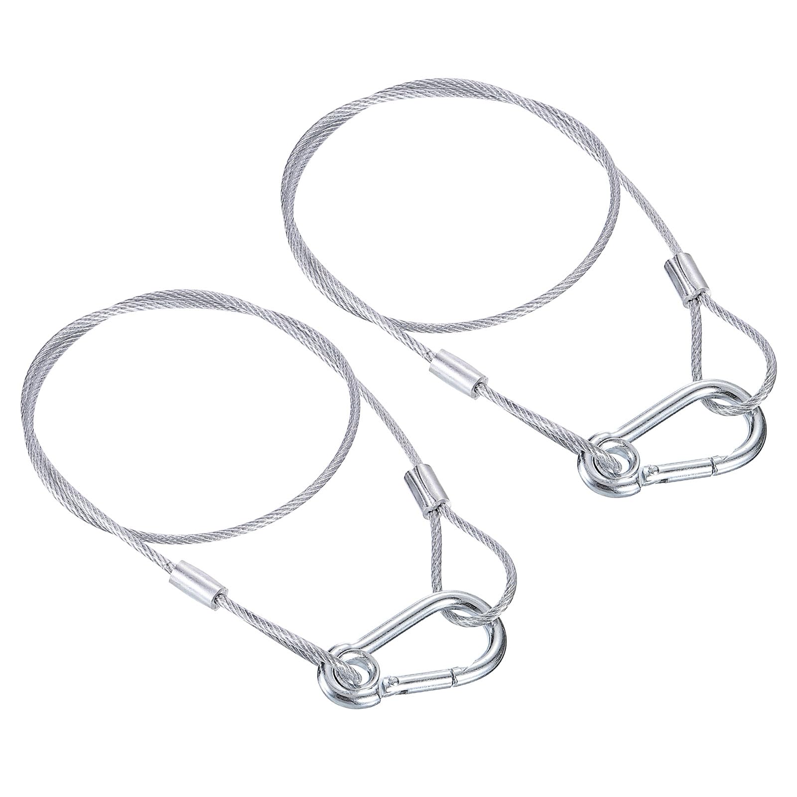 PATIKIL Stainless Steel Safety Cable 23.6"/60cm, 2Pack 2.5mm Flexible Security Wire Rope Lock Double Loops with Hook for Stage Lighting Luggage, Silver