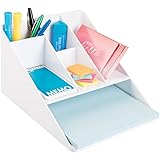 mDesign Office Supplies Desk Organizer for Scissors, Pens, Markers, Highlighters, Tape with Paper Tray - White