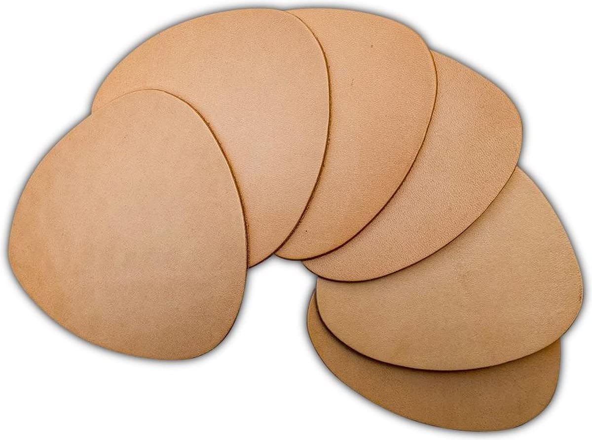Brute Strength - Full grain leather coasters - Natural - Semi-round - 6 pcs - Ovale coaster for glass - Coasters for drinks - includes holder