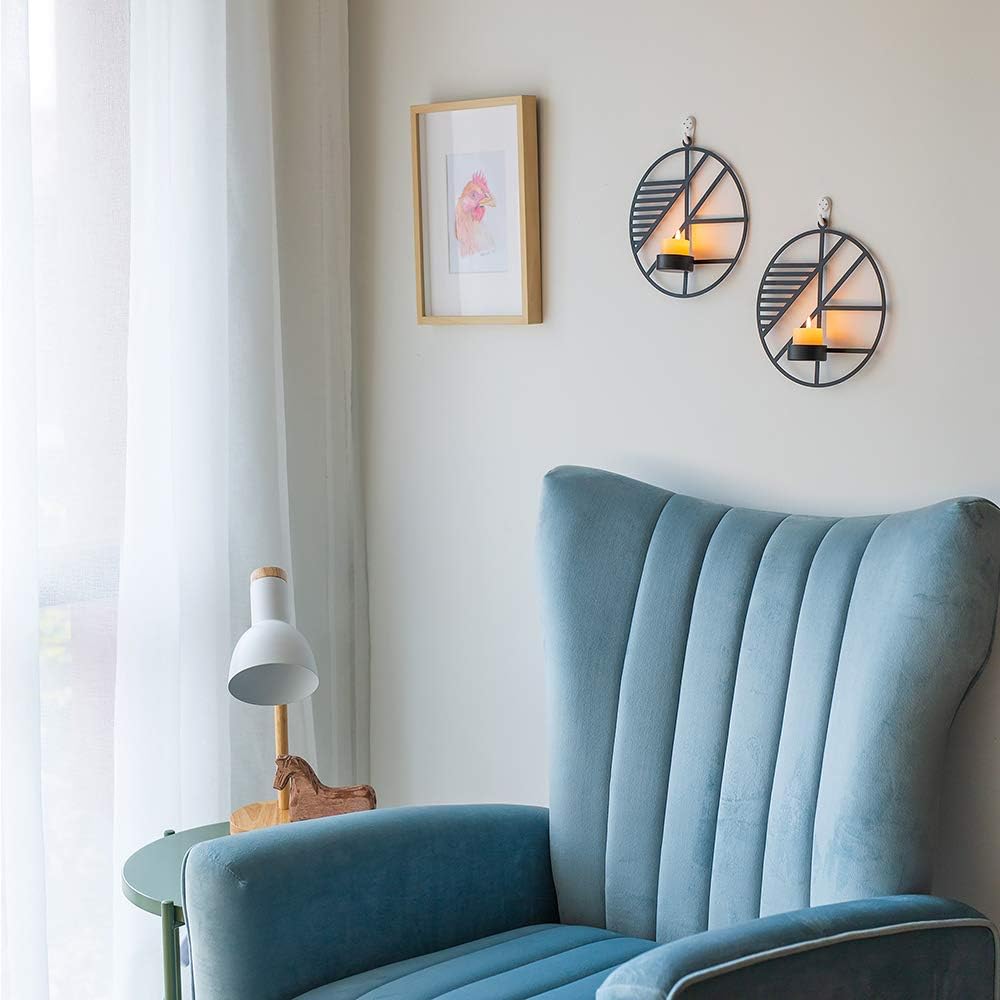 Sziqiqi Wall Mounted Candle Sconces Holder Set of 2 Round Candle Holder for Wall Decorations, Wall Sconces for Livingroom Events Aromatherapy Yard Pathway Patio Porch, Black: Kitchen & Dining