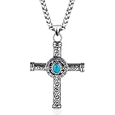 Gungneer Native American Turquoise Cross Pendant Stainless Steel Keel Chain Necklace Indian Eagle Tribal Jewelry for Mens Womens