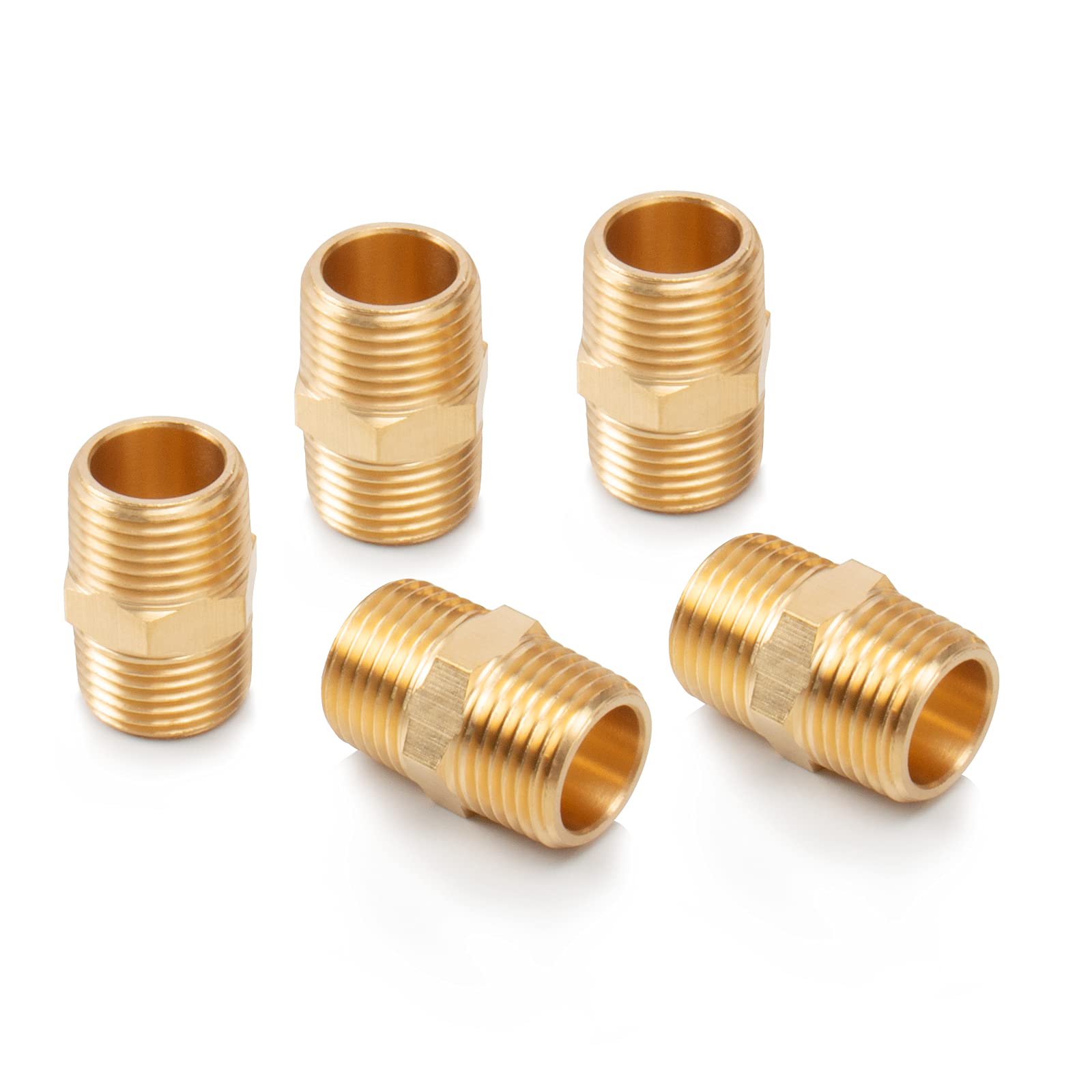 Photo 1 of BathAce Solid Brass Hex Nipples, Thread-Good Airtightness, Heavy Brass Pipe Adapter Fittings, Equal Connectors (1/2 NPT x 1/2 NPT Male, 5)