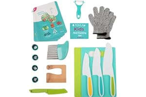 TOVLA JR. Toddler Safe Knife Set with Recipe Book - Includes Peeler, Cutting Board, and Chopper - Real Kitchen Tools for Kids Ages 4-12