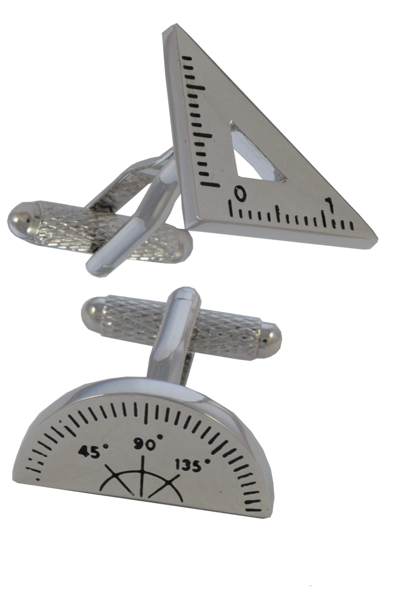 Cufflinks for Men + Presentation Box - Novelty - Protractor and Set Square Maths Physics - Solid Brass Metal - Engineer Teacher - Silver Colour - One Pair