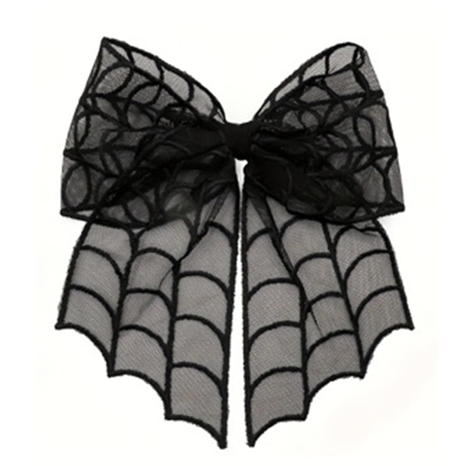 Photo 1 of Kistreao Halloween Bow Hair Clips Black Spider Web Hair Bows Hair Barrettes Spider Web Mesh Tulle Hair Pins Cute Hair Accessories for Women Girls Halloween Party Favor Supplies