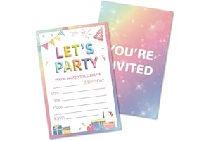HOMANGA Birthday Party Invitations for Girls, 20Pcs Birthday Invitation Cards with Envelopes, Cute Party Invites for Kids Chi