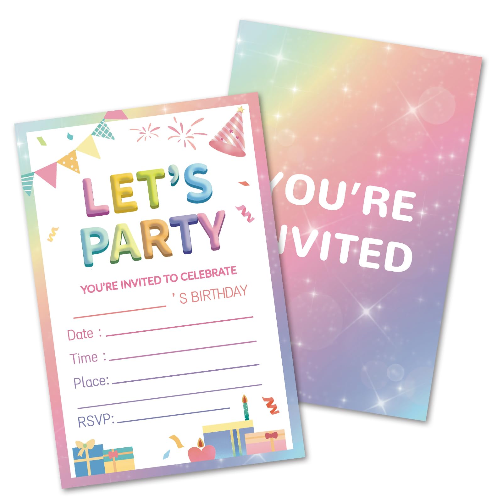 HOMANGA Birthday Party Invitations for Girls, 20Pcs Birthday Invitation Cards with Envelopes, Cute Party Invites for Kids Childrens, 10x15cm, Double-Sided Design — image 1