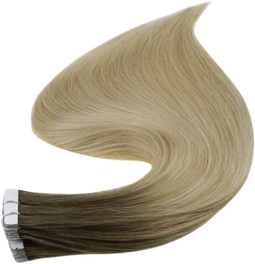 Easyouth Tape in Hair Extensions Real Human Hair Blond Balayage Tape in Human Hair Extensions Medium Brown Ombre Caramel Blonde Platinum Blonde Tape Hair Extensions Invisible 12Inch 30g 20Pcs #6/27/60 - Image 5