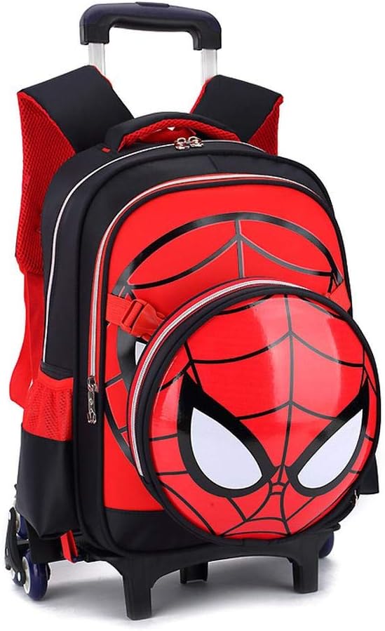 Backpack Trolley Spiderman Printed Elementary Children School Rolling Bag Primary Wheeled Book Bag For Boys And Girls Trolley Bag 5-12 Year Old black- 6 wheels