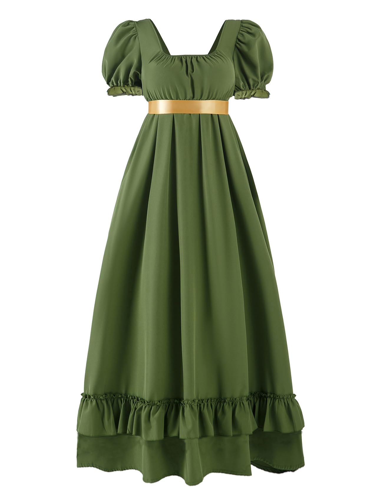 Photo 1 of Regency Dresses for Women Regency Era Dress Empire Waist Victorian Tea Party Ball Gown with Satin Sash Army Green SMALL