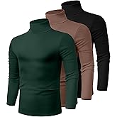 Ficerd 3 Pack Men's Turtleneck Shirts, Long Sleeve Cotton Pullover Sweaters Mock Neck Knitted T-Shirt Basic Slim Fit Tops