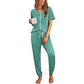 Ekouaer Women Pajama Set Short Sleeve Button Down Pjs Soft Comfy Sleepwear Nightwear with Jogger Pants