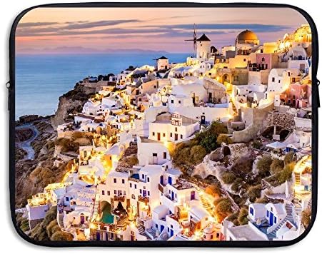 Fashion White Building House In Greece Printed Computer Storage Bag Portable Waterproof Neoprene Laptop Sleeve Bag Zipper Pocket Cover SizaName For MacBook Pro, MacBook Air, Notebook