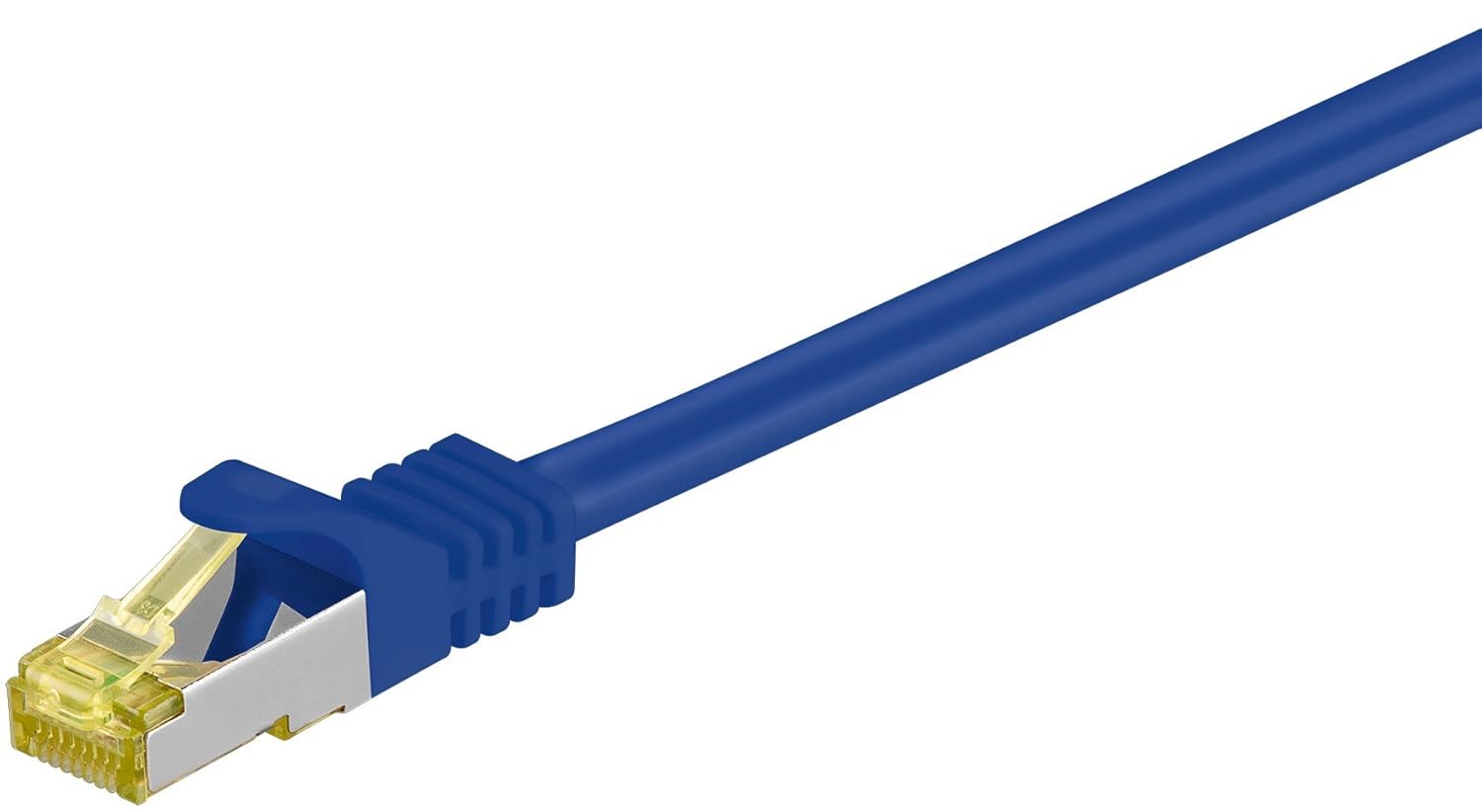 Goobay 92672 RJ45 Patch Cable with CAT 7 Raw Cable Double Shielded S-FTP up to 600 MHz Halogen- Copper Cable Connector Gold-Plated Contacts 0.5 m Blue